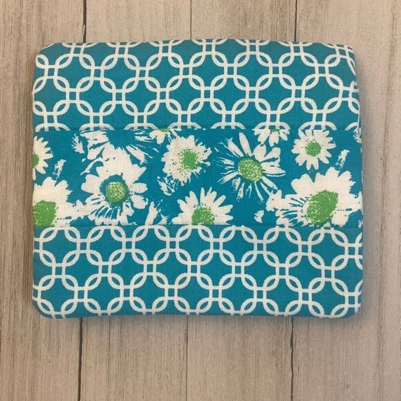 ? Handmade Lovely Blue Green Cloth Wallet Cardholders Zip Pocket Snap Closure - Picture 1 of 9